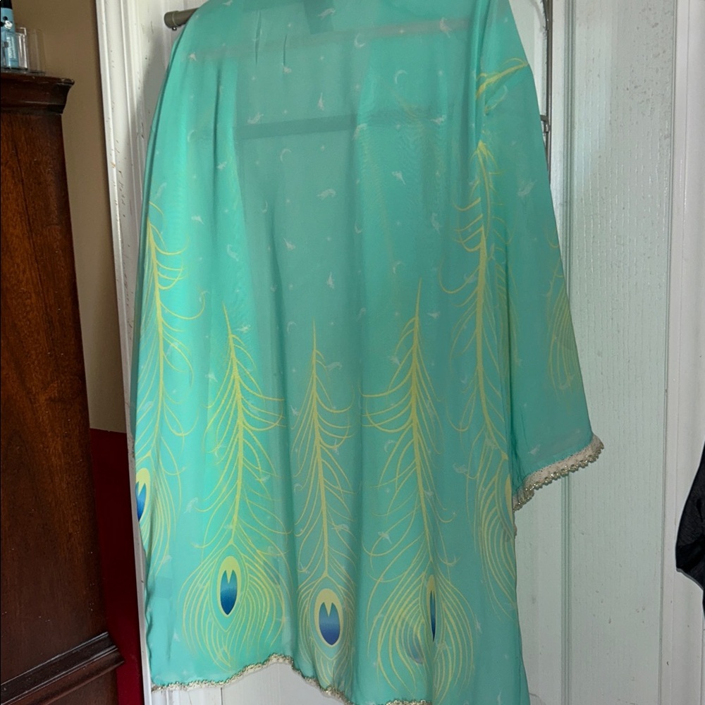 Disney Teal Peacock Feather Open-Front Kimono - Picture 6 of 6
